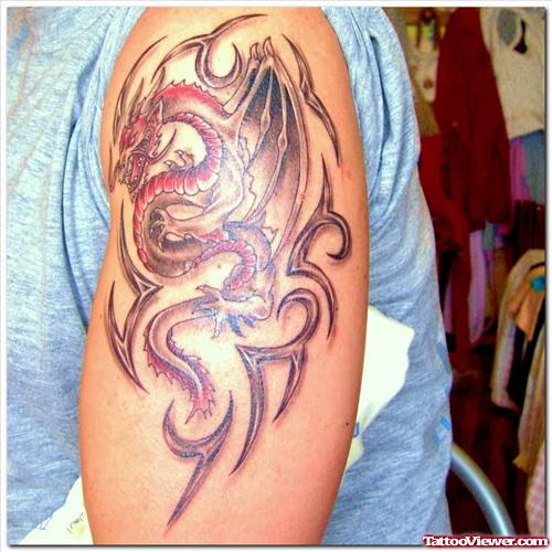 Chinese Red Dragon Tattoo On Bicep