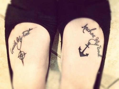 Anchors And Christian Tattoos On Feet