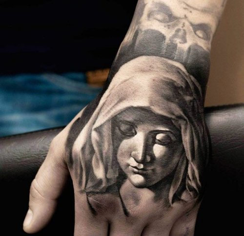 Left Hand Virgin Mary Christian Tattoo