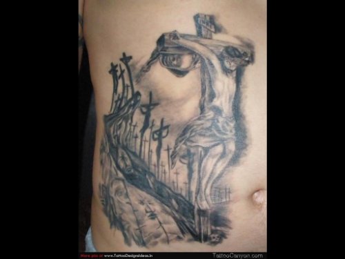 Religious Christian Tattoo On Rib