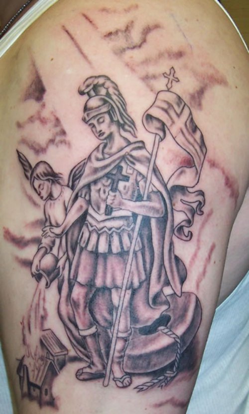 Religious Christian Tattoo On Half Sleeve