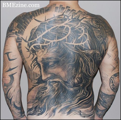 Jesus Christian Tattoo On Full Back For Men