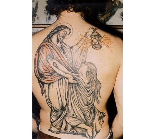 Man Back Body Christianity Jesus Tattoo