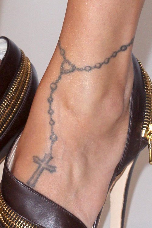 Rosary Cross Christianity Tattoo On Left Ankle