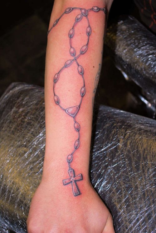Rosary Cross Christianity Tattoo On Arm