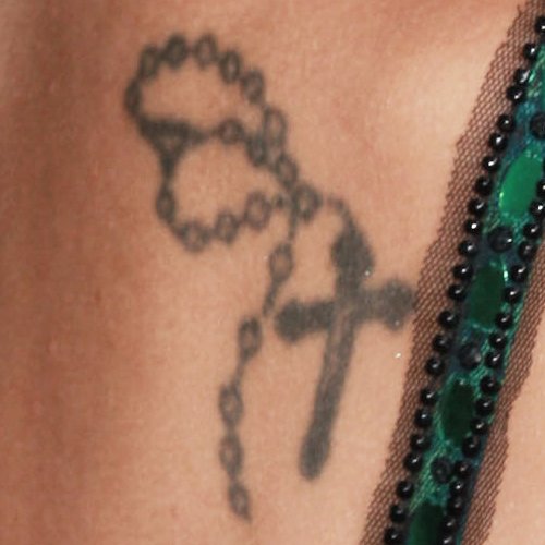 Grey Ink Rosary Cross Christianity Tattoo