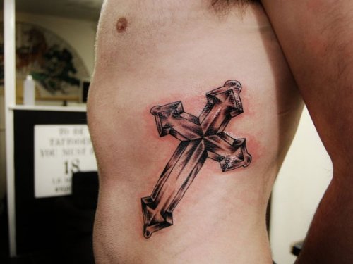 Amazing Cross Christianity Tattoo On Left Side Rib