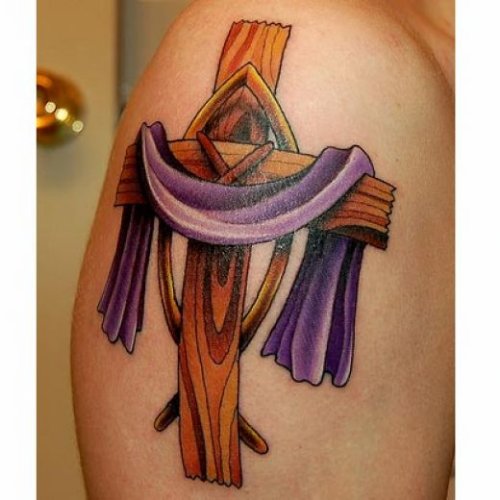 Cross And Jesus Fish Christianity Tattoo