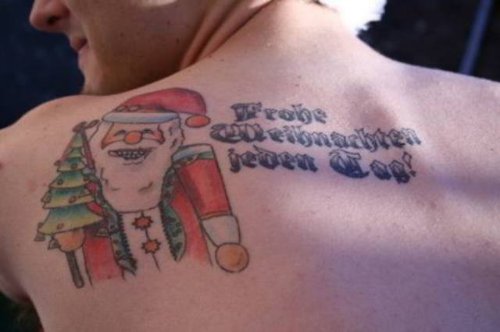 Colored Santa With Christmas Tattoo