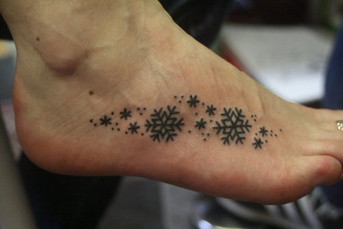 Right Foot Snow Flakes Christmas Tattoo