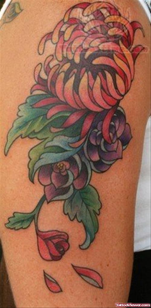 Chrysanthemum Amazing Tattoo On Shoulder