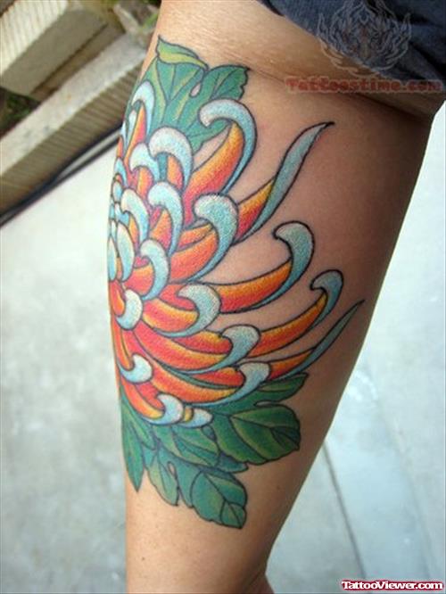 Chrysanthemum Tattoo For Leg