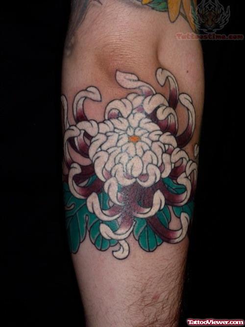 Chrysanthemum Flower Tattoo On Elbow