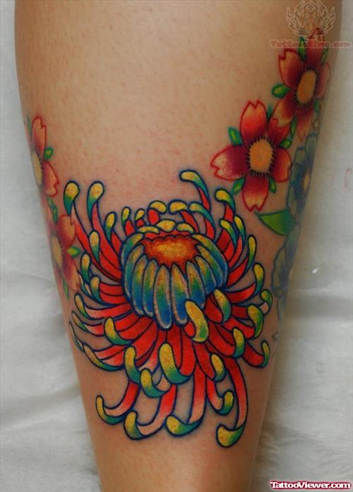 Japanese Chrysanthemum Colored Tattoo