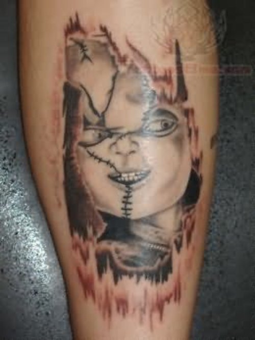Chucky Tattoo On Leg