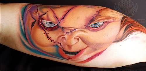 Color Ink Chucky Face Tattoo