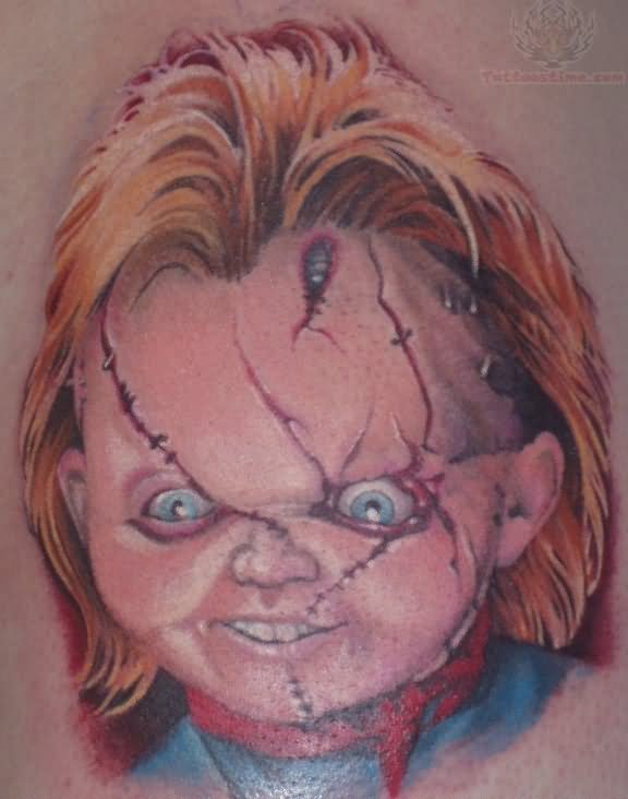 Amazing Chucky Head Tattoo