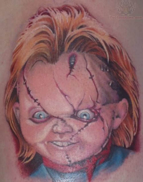Amazing Chucky Head Tattoo