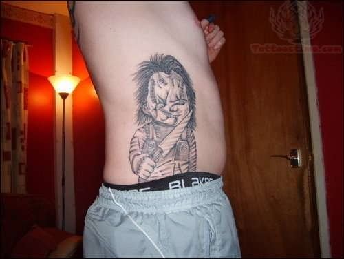 Chucky Tattoo On Rib Side