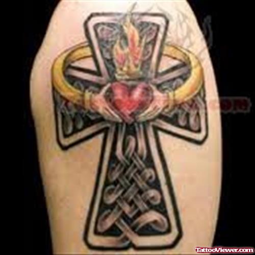 Claddagh With Cross Tattoo