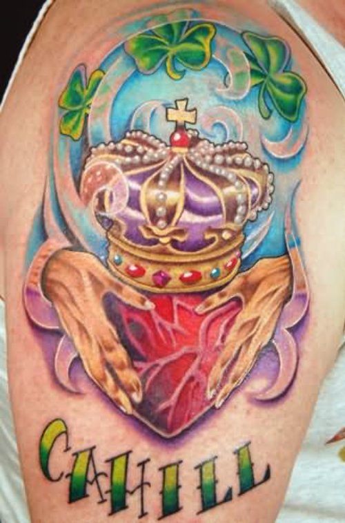 Beautiful Cahill Claddagh Tattoo On Shoulder