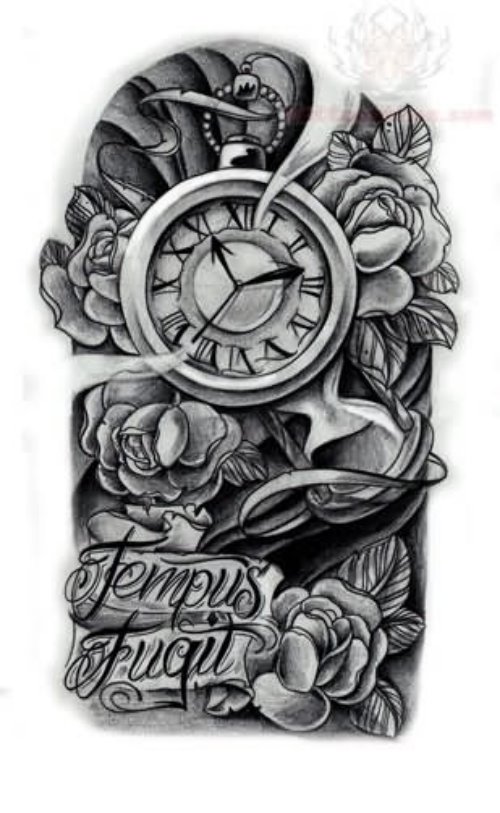 Tempus Fugil Clock Tattoo Design