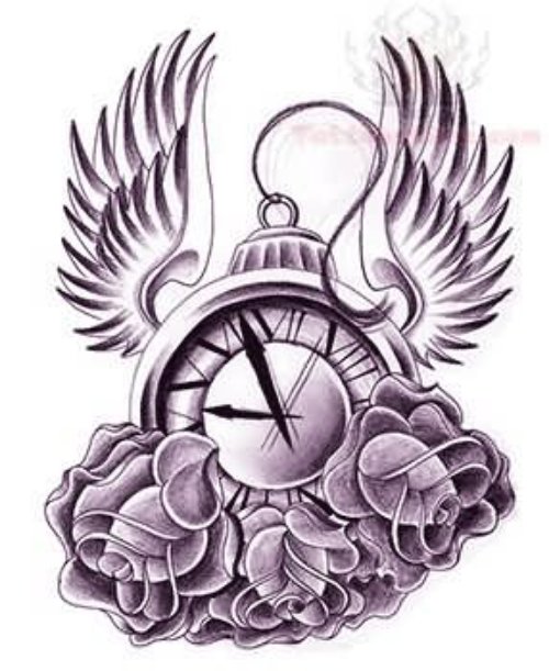 Winged Clock Tattoo And Flowers Tattoo