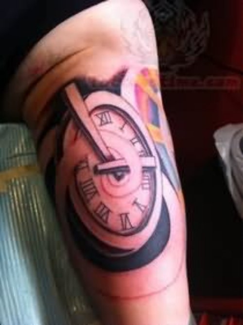Awesome Large Clock Tattoo On Half Sleeve