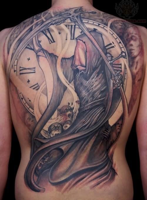 Full Back Clock Tattoo