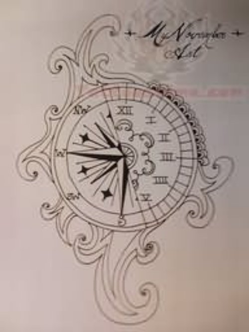 Compass Clock Tattoo Design