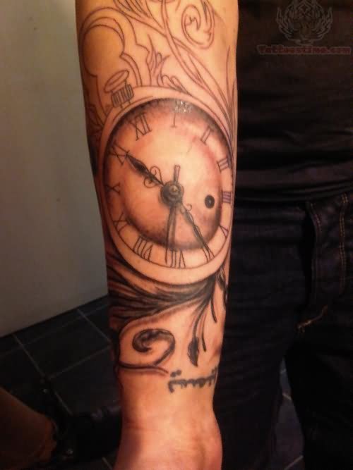 Right Sleeve Clock Tattoo