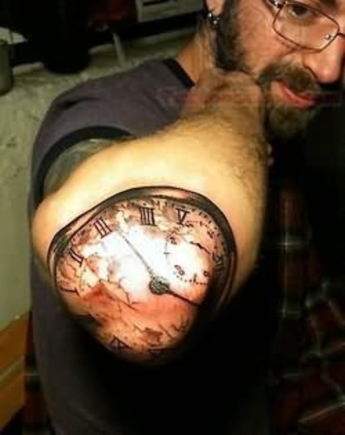 Clock Tattoo On Men Elbow