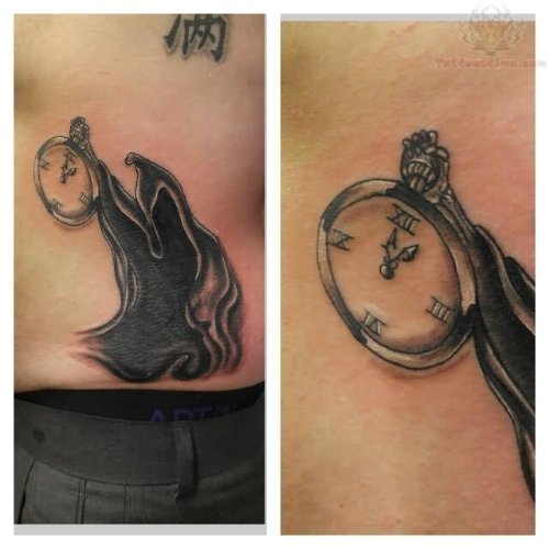 Grim Reaper With Clock Tattoo On Lowerback