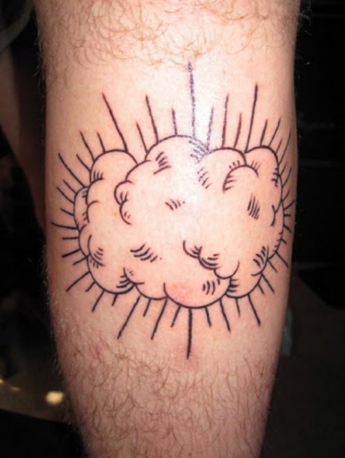 Outline Cloud Tattoo On Back Leg