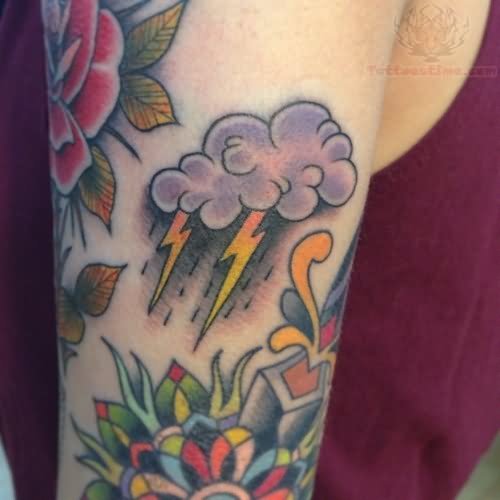Half Sleeve Color Ink Cloud Tattoo