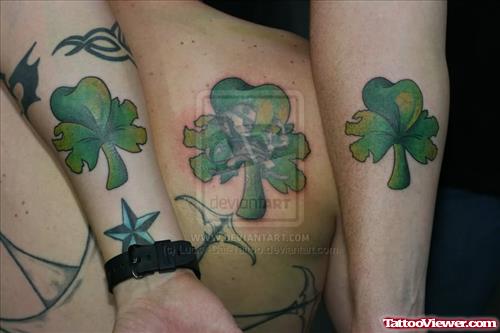 Leaf Clover  Tattoo On Arm & Back