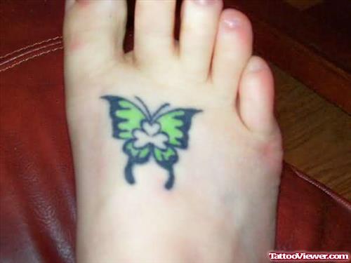 Butterfly With Clover Tattoo On Foot
