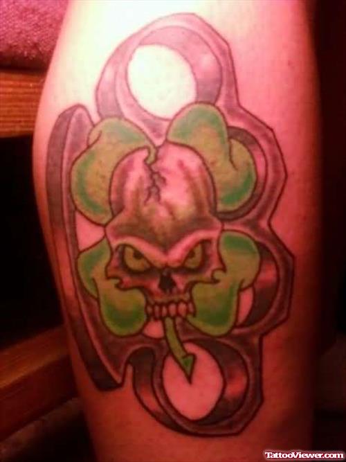 Skull Clover Tattoo On SHoulder