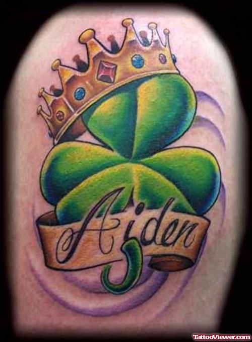 Clover Crown Tattoo Design On Shoulder