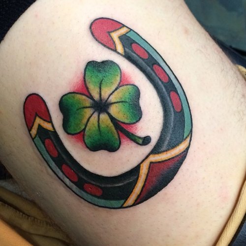 Horseshoe And Four Leaf Clover Tattoo