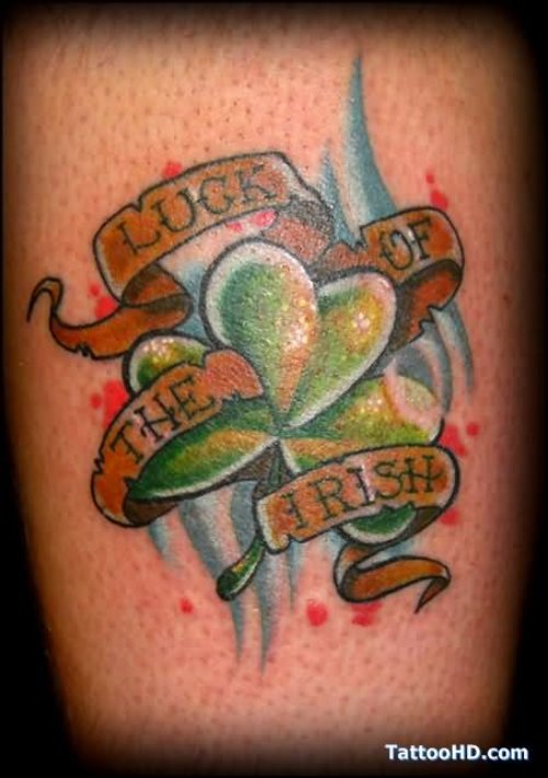 Banner And Green Clover Tattoo