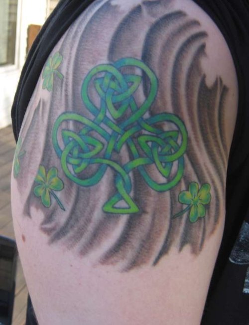 Celtic Clover Leaf Tattoo On Right Shoulder