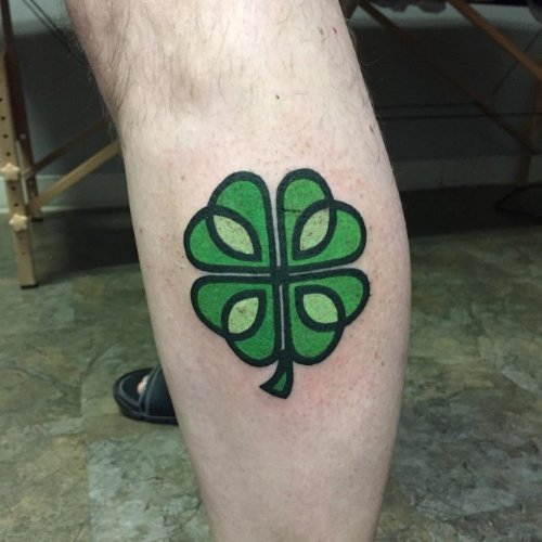 Clover Leaf Tattoo On Side Leg
