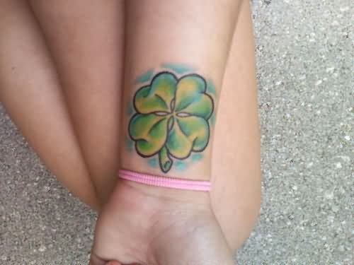 Left Wrist Green Clover Tattoo