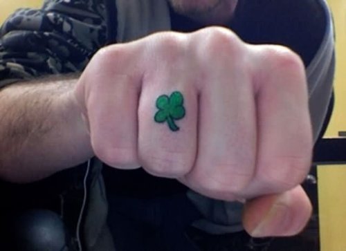 Small Green Clover Tattoo On Finger