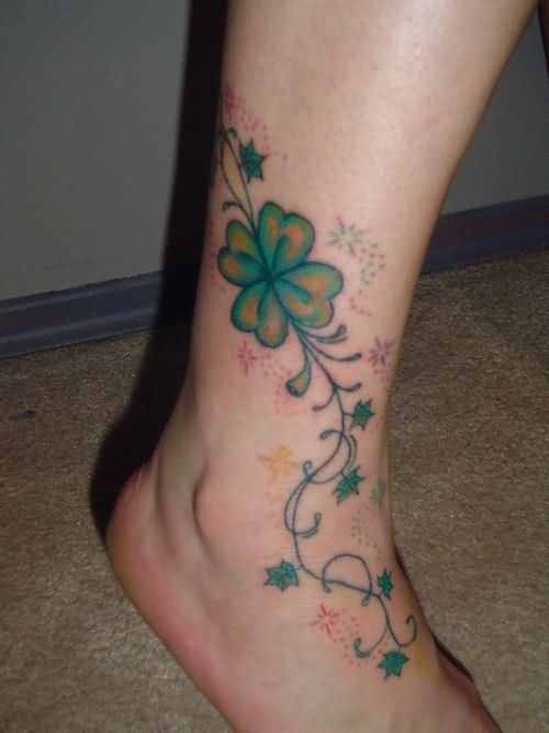 Amazing Clover Tattoo On Right Ankle