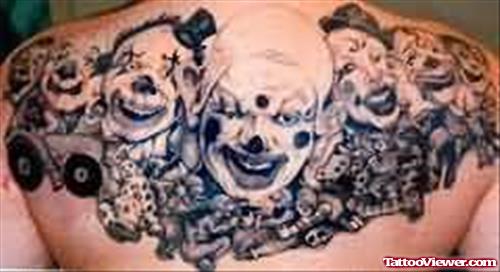Clown Faces Tattoo On Back