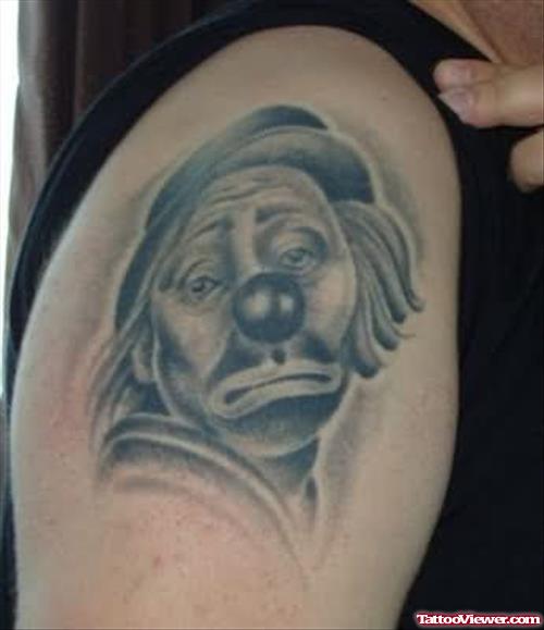 Grey Clown Tattoo On Shoulder