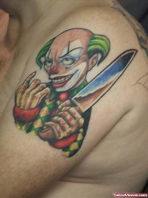 Clown Tattoo With Knife on Shoulder