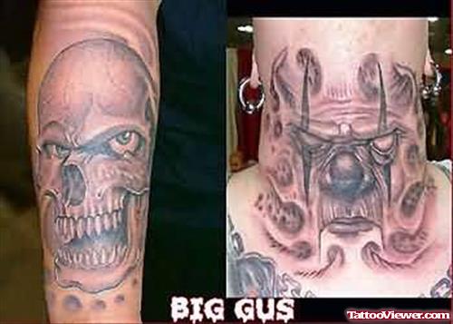Clown Skull Tattoo On Back Neck